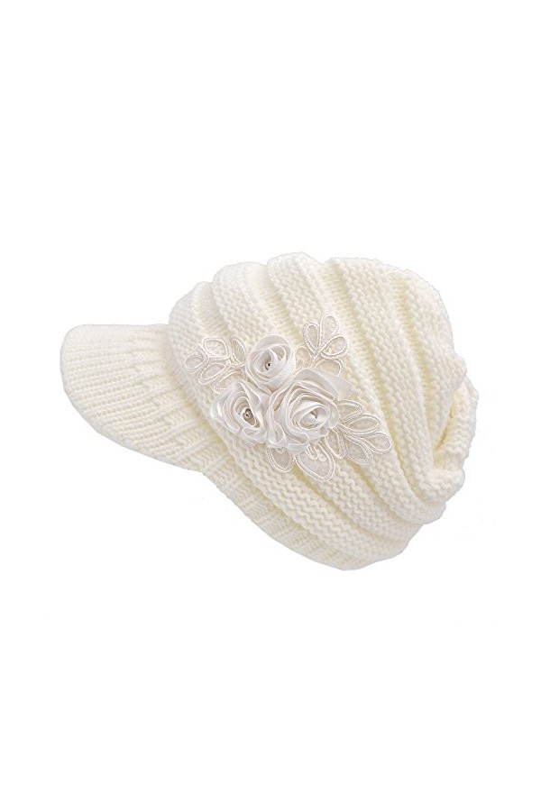 Tuopuda® Chapeau dhiver Femme Fleur Decor Crochet à Tricoter Bonnet visière Chapeau Noir 