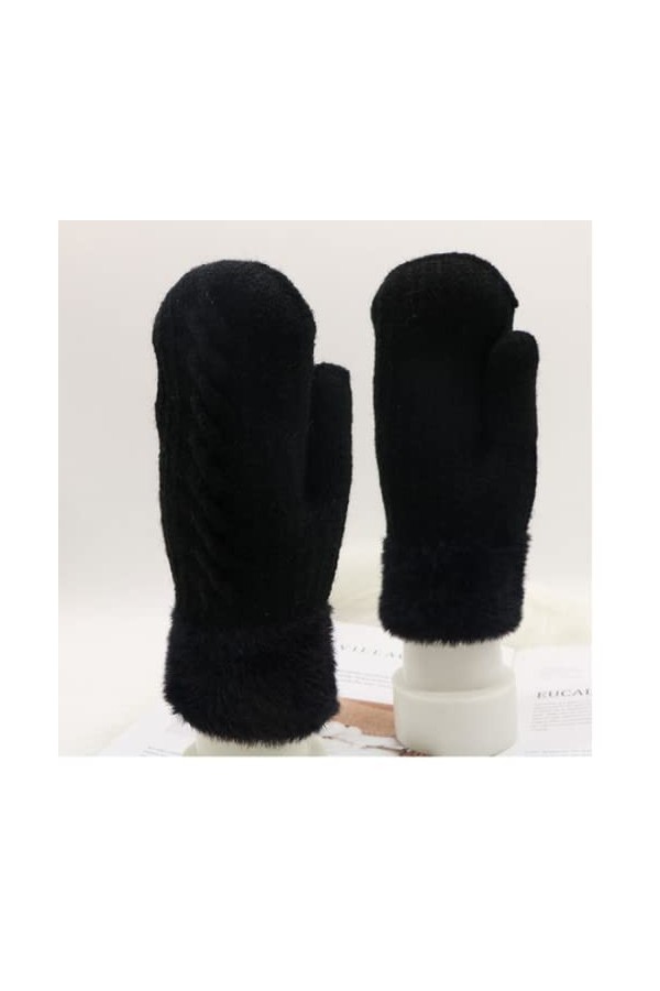 QAZW Gants dhiver Automne pour Femmes Moufles Laine Doux Gants Epais Chaud Mitaines Plein-Doigts en Tricotés Gloves Thermiqu