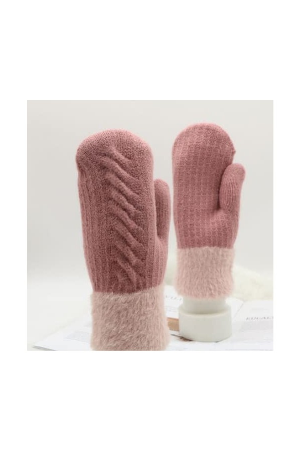 QAZW Gants dhiver Automne pour Femmes Moufles Laine Doux Gants Epais Chaud Mitaines Plein-Doigts en Tricotés Gloves Thermiqu