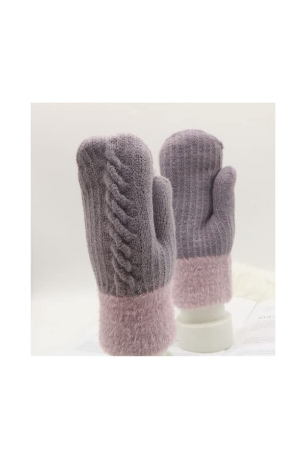 QAZW Gants dhiver Automne pour Femmes Moufles Laine Doux Gants Epais Chaud Mitaines Plein-Doigts en Tricotés Gloves Thermiqu