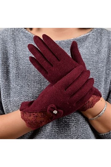Gants dhiver épais en laine avec nœud papillon et moufles douces pour femme