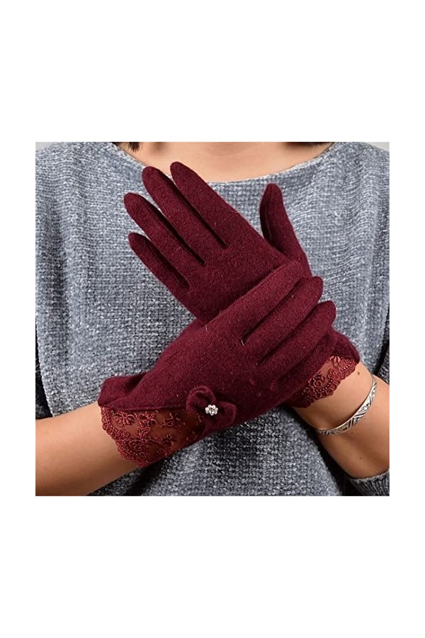 Gants dhiver épais en laine avec nœud papillon et moufles douces pour femme