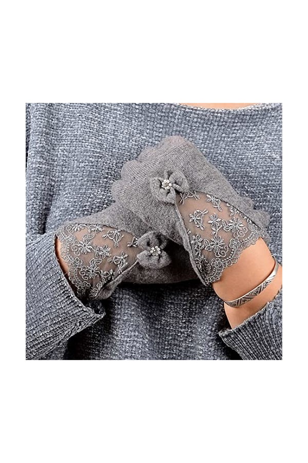 Gants dhiver épais en laine avec nœud papillon et moufles douces pour femme