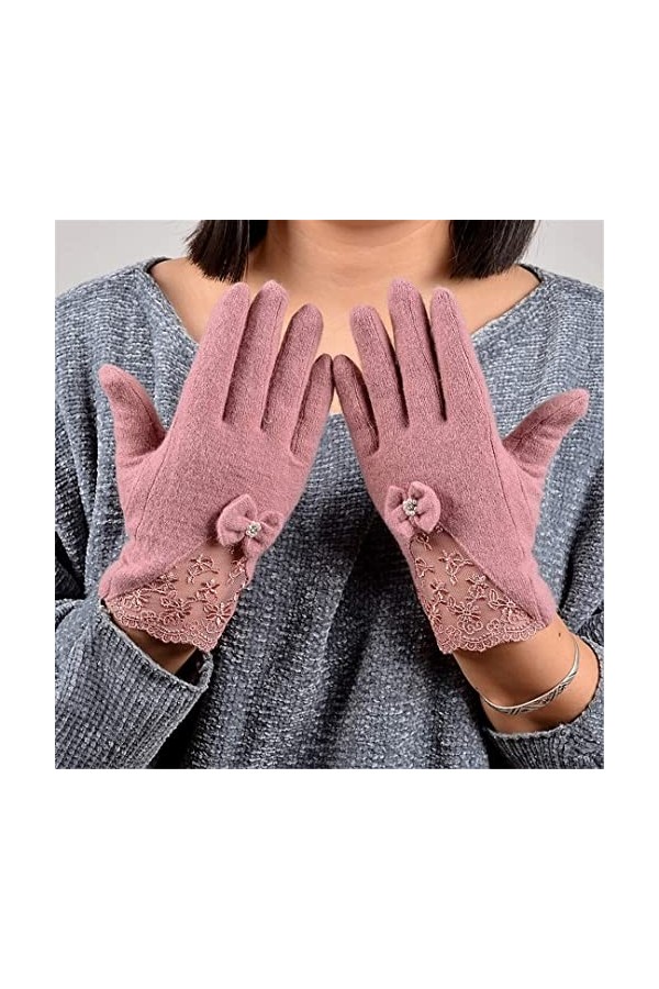 Gants dhiver épais en laine avec nœud papillon et moufles douces pour femme