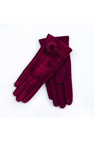 Moufles de conduite chaudes en daim pour femme - Automne et hiver - Fleurs brodées - Gants de cyclisme