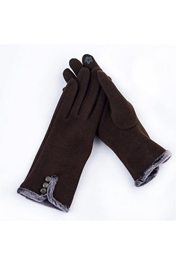 Gants de cyclisme pour femme Automne Hiver Chaud Bouton Ouvert Doux Intérieur Conduite Moufle Femme Broderie Fleurs Ecran