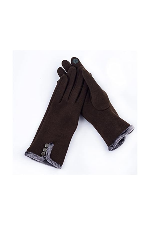 Gants de cyclisme pour femme Automne Hiver Chaud Bouton Ouvert Doux Intérieur Conduite Moufle Femme Broderie Fleurs Ecran