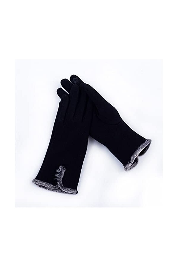 Gants de cyclisme pour femme Automne Hiver Chaud Bouton Ouvert Doux Intérieur Conduite Moufle Femme Broderie Fleurs Ecran