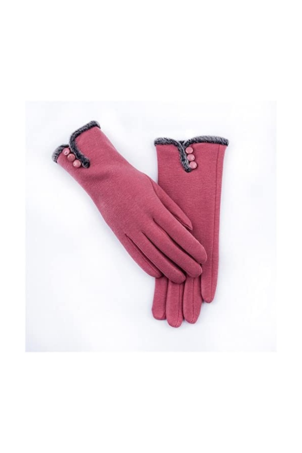 Gants de cyclisme pour femme Automne Hiver Chaud Bouton Ouvert Doux Intérieur Conduite Moufle Femme Broderie Fleurs Ecran