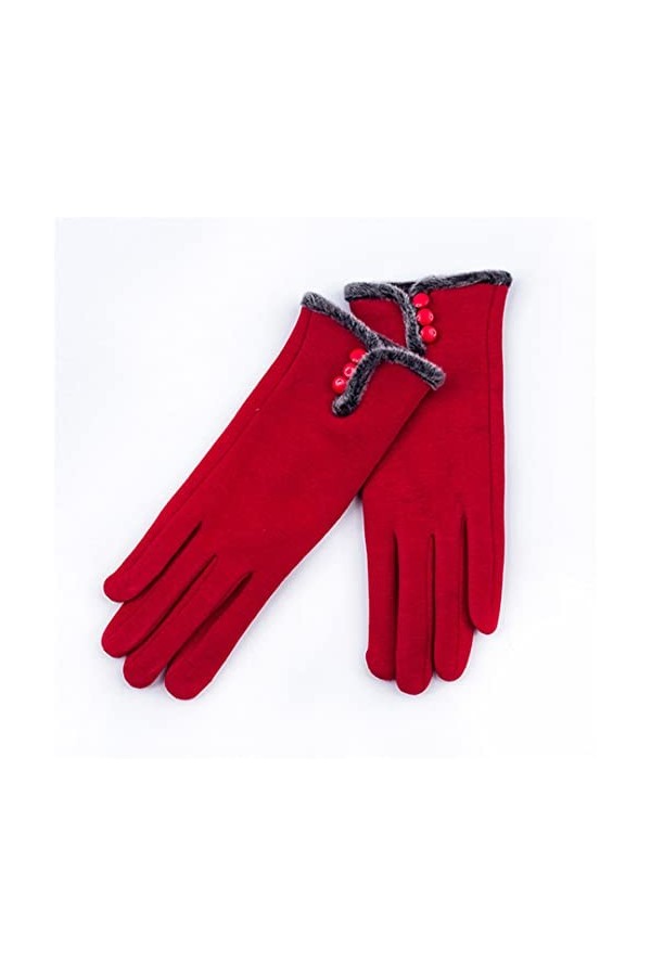 Gants de cyclisme pour femme Automne Hiver Chaud Bouton Ouvert Doux Intérieur Conduite Moufle Femme Broderie Fleurs Ecran