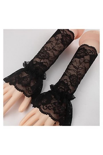 Saturey Gants de Protection Solaire dété Femmes Manches de Bras couvertes Orgue Dentelle plissée Crochet Creux Gants Dame Ma
