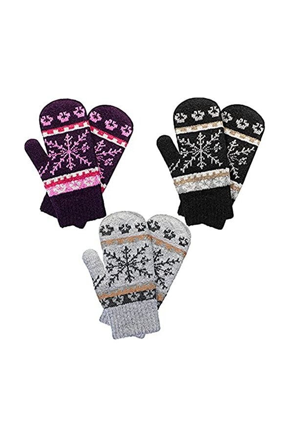 3 Paires De Gants Dhiver Pour Femmes, Mitaines à Doublure Chaude, Gants En Laine épaisse B,One Size 