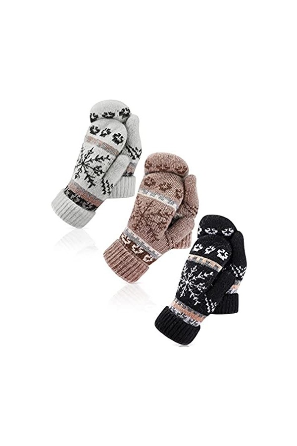 3 Paires De Gants De Laine épais En Tricot De Gant Chaud Dhiver Pour Femmes Par Temps Froid C,One Size 