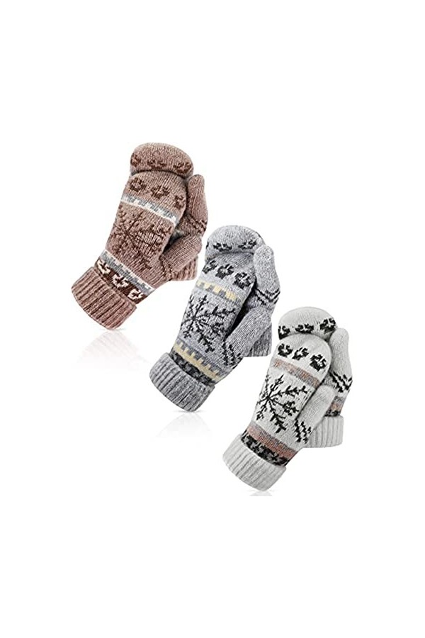 3 Paires De Gants De Laine épais En Tricot De Gant Chaud Dhiver Pour Femmes Par Temps Froid C,One Size 