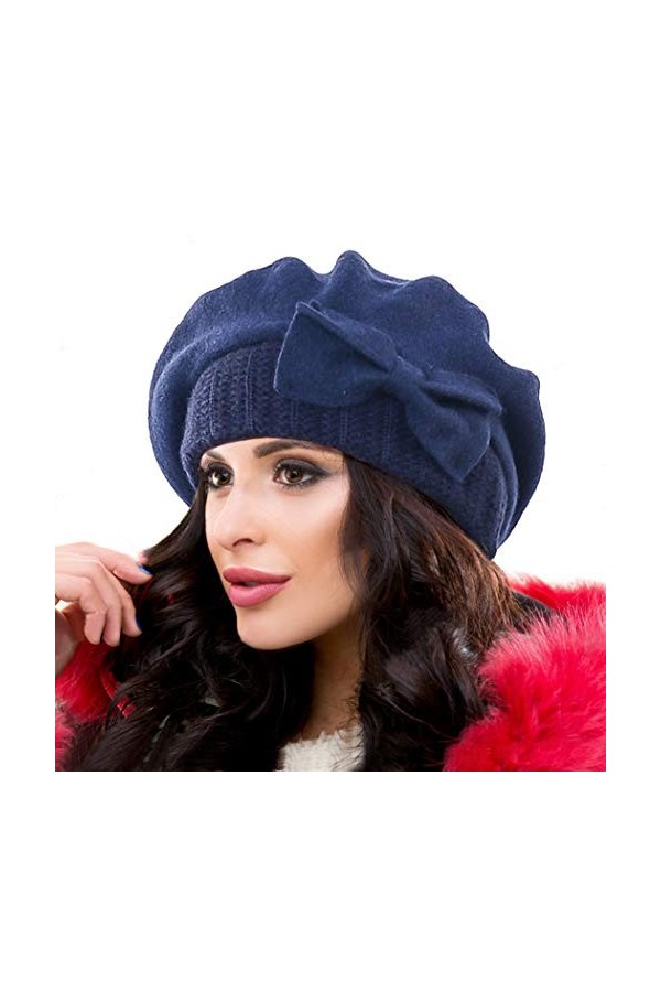 Ruphedy Bérets Femme Laine Français Béret Classique Angola Bonnet Hiver Chapeaux BR022-Noir 