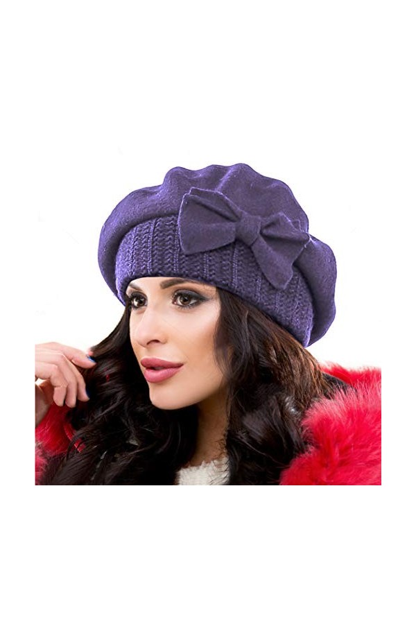 Ruphedy Bérets Femme Laine Français Béret Classique Angola Bonnet Hiver Chapeaux BR022-Noir 