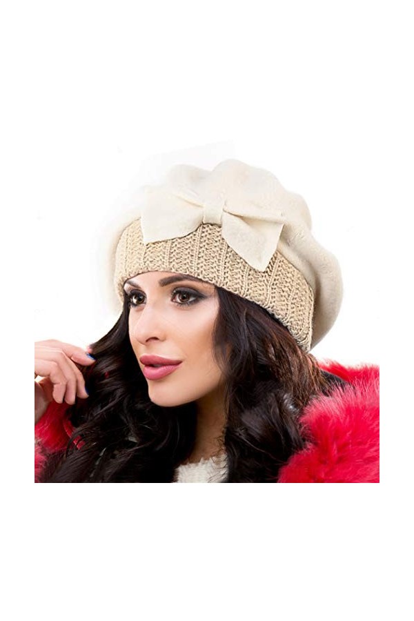 Ruphedy Bérets Femme Laine Français Béret Classique Angola Bonnet Hiver Chapeaux BR022-Noir 