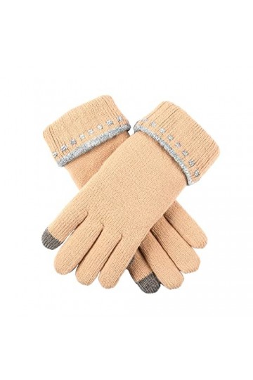Dents Gants en tricot pour écran tactile femme avec revers rabattable Camel/gris tourterelle 6-3253