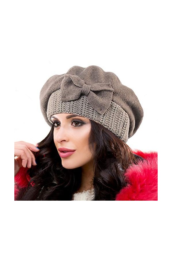 Ruphedy Bérets Femme Laine Français Béret Classique Angola Bonnet Hiver Chapeaux BR022-Noir 