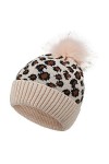 Winmany Bonnet tricoté dhiver pour Femmes Casquettes Bonnets et Chapeaux Bonnet en Crochet léopard Bonnet de Ski avec Pompon