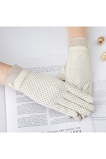 BeFur Gants courts en dentelle pour femme - Protection solaire - En coton stretch - Antidérapants - Motif floral, beige, tail