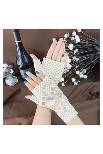 Saturey Gants de Protection Solaire dété Mode Sailor Dance Gants Longs sans Doigts en Dentelle for Femmes Gants en résille D