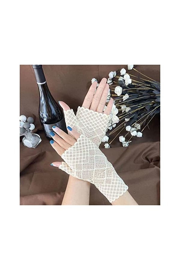 Saturey Gants de Protection Solaire dété Mode Sailor Dance Gants Longs sans Doigts en Dentelle for Femmes Gants en résille D