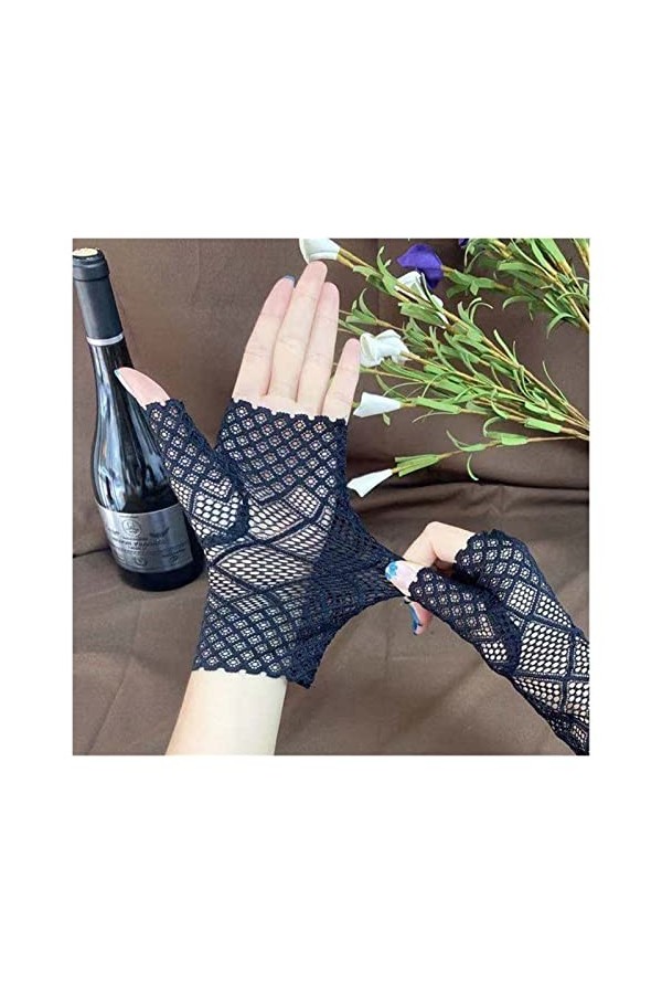 Saturey Gants de Protection Solaire dété Mode Sailor Dance Gants Longs sans Doigts en Dentelle for Femmes Gants en résille D