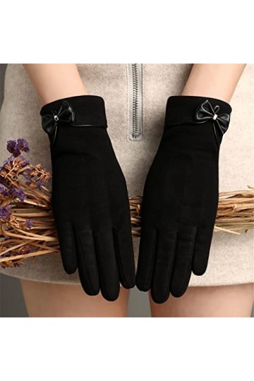 Moufles douces pour femme avec nœud papillon épais et chaud