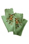 EMIGOS Gants de broderie faits à la main, gants brodés à la main, gants sans doigts de fleurs brodées tricotées chaudes pour 