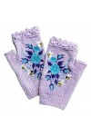 EMIGOS Gants de broderie faits à la main, gants brodés à la main, gants sans doigts de fleurs brodées tricotées chaudes pour 