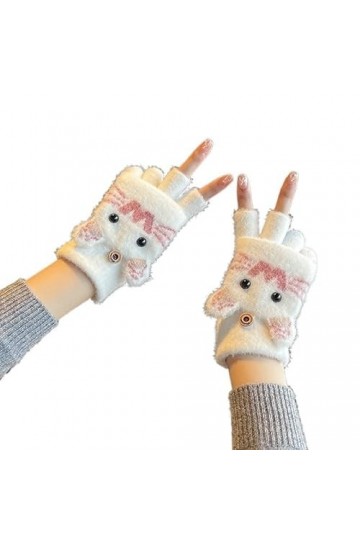 BLAIS Gants demi-doigts à rabat pour femme, gants épais chauds et résistants au froid pour écran tactile, a, taille unique