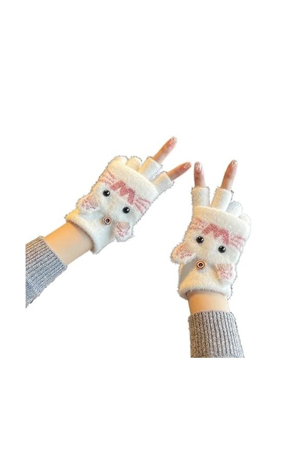 BLAIS Gants demi-doigts à rabat pour femme, gants épais chauds et résistants au froid pour écran tactile, a, taille unique