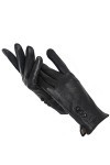 Gants tendance simples et chauds en cuir pour femmes, moufles dhiver en cuir véritable, gants noirs pour femmes en daim noir