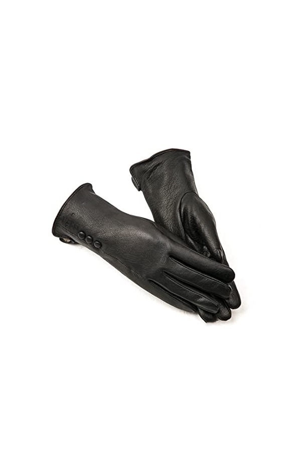 Gants tendance simples et chauds en cuir pour femmes, moufles dhiver en cuir véritable, gants noirs pour femmes en daim noir