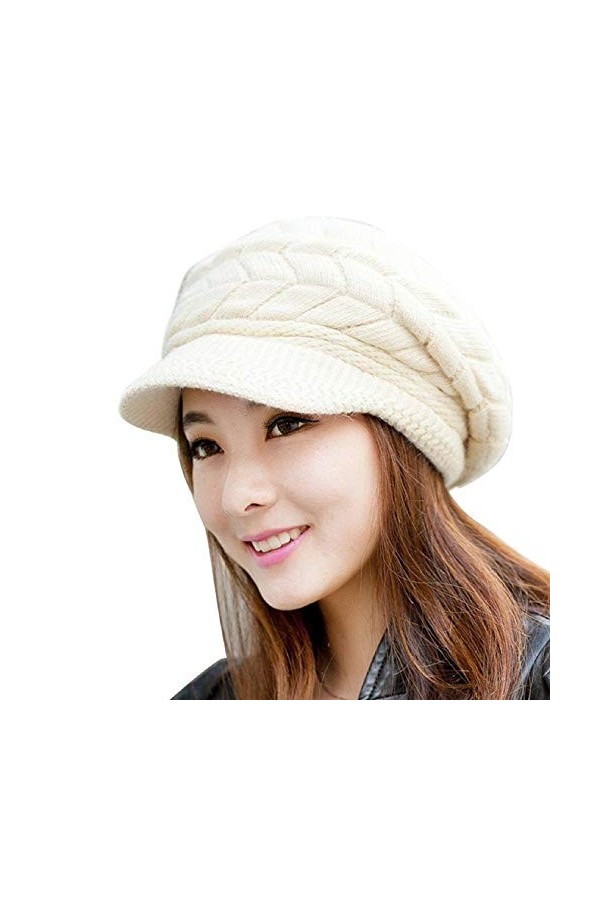 Tuopuda® Femme Hiver Chapeau Fille Tricoté Bonnet Béret Casquette/Bonnet Oreilles De Chat Chanvre Fleurs Bonnet Noir Beige 