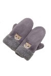 Gants Femme， Femme mignon dessin animé chat broderie Plus velours épais chaud mitaines de conduite femmes hiver cachemire tri