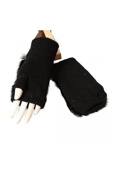 Gants Femme， Coréen automne hiver femme demi doigt gants chauds femmes fourrure lapin acrylique élasticité tricoté sans doigt