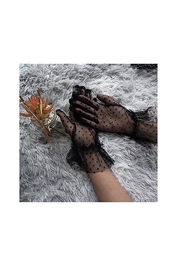 Saturey Gants de Protection Solaire dété Automne été Femmes Gants Courts en Tulle Extensible Dentelle Patch Feuilles de Lotu