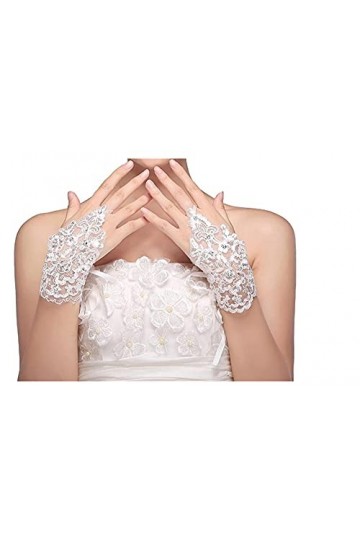 Saturey Gants de Protection Solaire dété Gants de soirée Dentelle Paillettes Strass Doigt de mariée Mariage Femmes Printemps