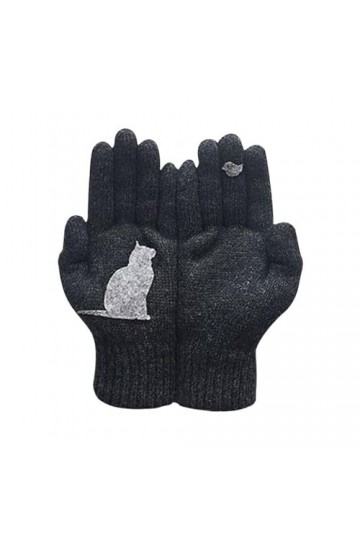 ERICAT Gants dhiver for adolescents, imprimés chat et oiseau, tricotés thermiques, coupe-vent, mitaines chaudes dhiver Col