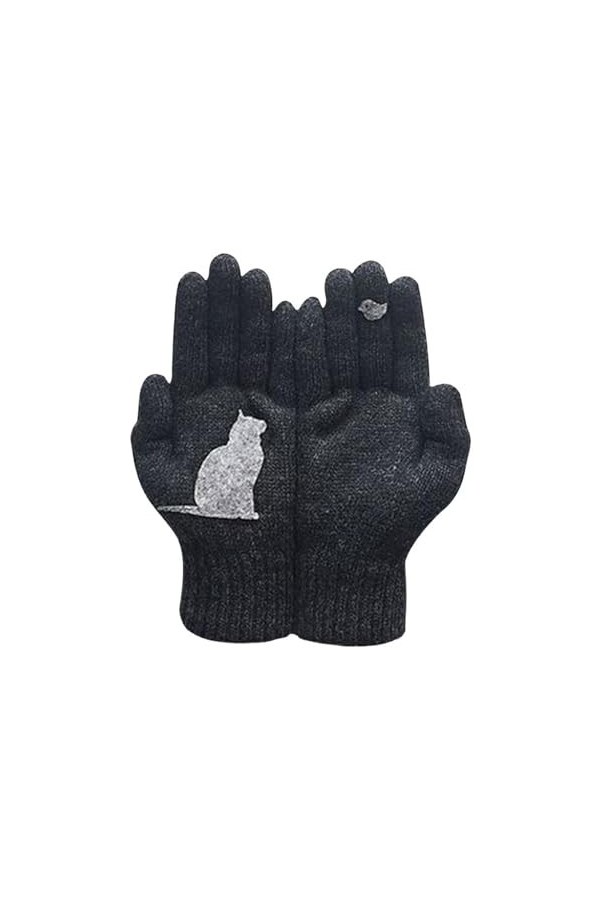 ERICAT Gants dhiver for adolescents, imprimés chat et oiseau, tricotés thermiques, coupe-vent, mitaines chaudes dhiver Col