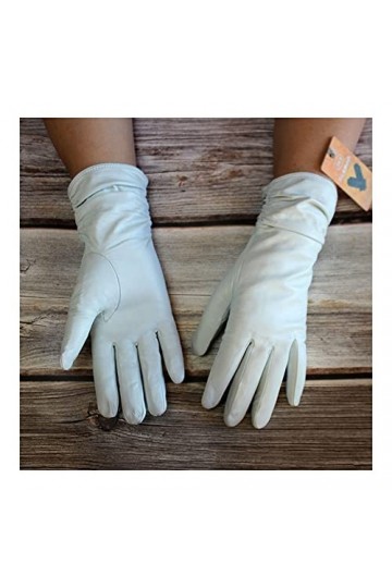 Gants dhiver Gants en Cuir véritables Gants en Peau de Mouton for Femmes Blanc Style Elastique Velvet Doublure Velecture EXT