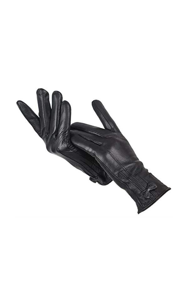 Gants dhiver en cuir, petits gants décoratifs en cuir pour femmes, gants en peau de mouton noir, gants pour femmes, noir 8,5