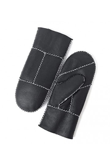 YISEVEN Femme Hiver Nouveau Gants Moufle en Cuir Peau de Mouton DAgneau Véritable Rayures Chaud Épais Fourrure Doublée Therm