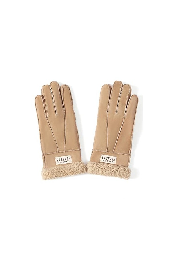 YISEVEN Hiver Femmes Gants en Cuir Peau de Mouton Moelleux Poignet en Sherpa Fourrure de Laine Doublé Chauffé Pour lHiver Co