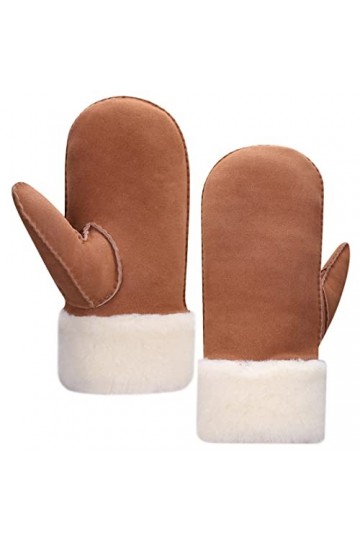 Harssidanzar Hommes Mittens Gants,laine de mouton chauffée gants de manchette en fourrure, adaptés au temps froid dhiver KM0