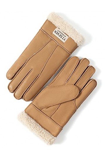 YISEVEN Hiver Femmes Gants en Cuir Peau de Mouton Moelleux Poignet en Sherpa Fourrure de Laine Doublé Chauffé Pour lHiver Co