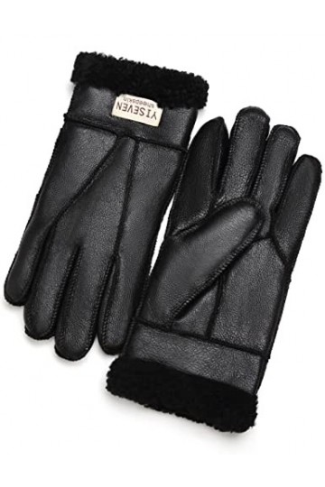 YISEVEN Hiver Femmes Gants en Cuir Peau de Mouton Moelleux Poignet en Sherpa Fourrure de Laine Doublé Chauffé Pour lHiver Co
