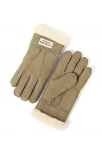 YISEVEN Hiver Femmes Gants en Cuir Peau de Mouton Moelleux Poignet en Sherpa Fourrure de Laine Doublé Chauffé Pour lHiver Co